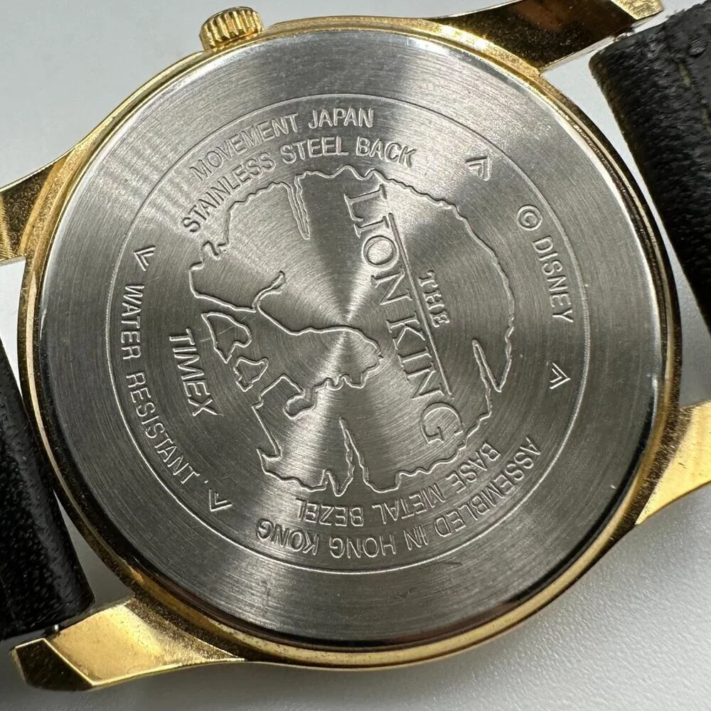 Timex Watch Women The Lion King Simba Mufasa Gold Tone Black Band Works 8.5